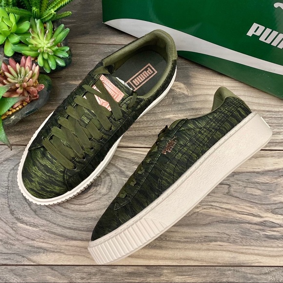 NIB Puma Basket Platform VR Sneaker Green 8 - Picture 1 of 13